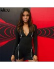 Kliou kobiety moda playsuit pełna rękaw zipper fly odblaskowe paski patchwork pajacyki 2019 kobiet elastyczne skinny body