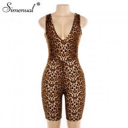 Simenual Leopard V Neck Fitness Biker Playsuits bez rękawów Sexy moda pajacyki damskie kombinezony Skinny lato Slim Playsuit Hot