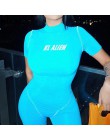 Kliou kobiety obcisłe body kombinezon na krótki rękaw odblaskowe list drukuj pajacyki 2019 kobiet golf moda body na co dzień
