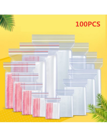 100 sztuk plastikowe torby na zamek błyskawiczny biżuteria opakowanie strunowe opakowanie do przechowywania żywności świeżo prze