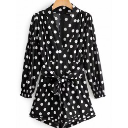 Chic kobiet Polka Dot drukuj moda Za czarny przebrania 2019 lato w stylu Vintage z długim rękawem wysokiej talii z paskiem krótk