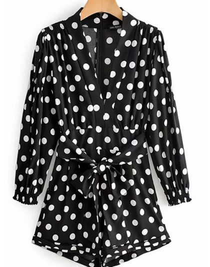 Chic kobiet Polka Dot drukuj moda Za czarny przebrania 2019 lato w stylu Vintage z długim rękawem wysokiej talii z paskiem krótk