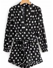 Chic kobiet Polka Dot drukuj moda Za czarny przebrania 2019 lato w stylu Vintage z długim rękawem wysokiej talii z paskiem krótk