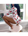Nowatorski styl Chili drukowane krótkie kombinezony jednoczęściowe z długim rękawem Casual V-neck Bodycon Romper Slim Stretch Se