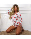 Nowatorski styl Chili drukowane krótkie kombinezony jednoczęściowe z długim rękawem Casual V-neck Bodycon Romper Slim Stretch Se