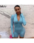 Kliou kobiety moda playsuit pełna rękaw zipper fly odblaskowe paski patchwork pajacyki 2019 kobiet elastyczne skinny body