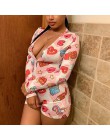 OMSJ kobiety Cartoon wydrukowano z długim rękawem Plunge V-neck sen Bodycon Romper Slim Fit Stretch Sexy lato Slim Fit płaszcza 