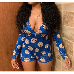 OMSJ 2020 pajacyki damskie piżamy niebo niebieski lampart drukuj z długim rękawem krótki kombinezon Sexy Onesie dla dorosła kobi