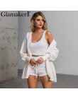 Glamaker dzianinowy dwuczęściowy zestaw krótki kombinezon romper kobiety jesień delikatny róż seksowny kombinezon damski plus ro