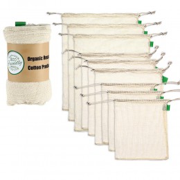 9 szt. Zestaw Premium Organic Cotton Mesh torby z siatki wielokrotnego użytku zmywalna torba ze sznurkiem do przechowywania na z