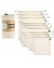 9 szt. Zestaw Premium Organic Cotton Mesh torby z siatki wielokrotnego użytku zmywalna torba ze sznurkiem do przechowywania na z