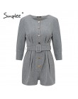Simplee guziki marynarka damska playsuit kobiety szarfy solidna biurowa, damska kombinezon romper kobiece krótkie retro jesienne