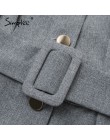 Simplee guziki marynarka damska playsuit kobiety szarfy solidna biurowa, damska kombinezon romper kobiece krótkie retro jesienne