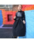 2019 zima Pu Patchwork sukienka z wstęga z długim rękawem stojak kołnierz linia sukienka Vintage New Fashion czarna porządna ele