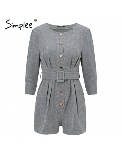 Simplee guziki marynarka damska playsuit kobiety szarfy solidna biurowa, damska kombinezon romper kobiece krótkie retro jesienne