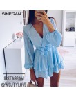 SINRGAN solidny głęboki dekolt w szpic bw tie slim eleganckie kombinezony rękaw damski poszerzany typu lantern wiosenne letnie s