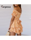 Fargeous Off Shoulder Boho drukuj krótki kombinezon 2020 lato kobiety moda wzburzyć wysokiej talii pajacyki dziewczyna plaża wak