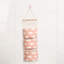 Flamingo wzór Cotton Linen wisząca torba do przechowywania 3 kieszenie naścienny wiszący worek do garderoby pokrowiec na ścianę 