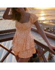 Fargeous Off Shoulder Boho drukuj krótki kombinezon 2020 lato kobiety moda wzburzyć wysokiej talii pajacyki dziewczyna plaża wak