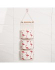 Flamingo wzór Cotton Linen wisząca torba do przechowywania 3 kieszenie naścienny wiszący worek do garderoby pokrowiec na ścianę 
