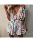 Styl boho Playsuit kwiatowy Print seksowne rampersy krótkie ogrodniczki Top Macacao Feminino kobiety ubrania w stylu casual, let