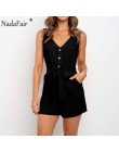 Nadafair Casual Playsuit kobieta Off pasek na ramię tunika różowa czarna porządna lato elegancki krótki kombinezon 2020 kombinez