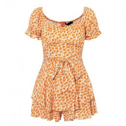 Fargeous Off Shoulder Boho drukuj krótki kombinezon 2020 lato kobiety moda wzburzyć wysokiej talii pajacyki dziewczyna plaża wak