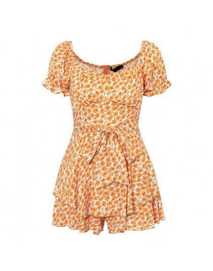 Fargeous Off Shoulder Boho drukuj krótki kombinezon 2020 lato kobiety moda wzburzyć wysokiej talii pajacyki dziewczyna plaża wak