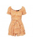 Fargeous Off Shoulder Boho drukuj krótki kombinezon 2020 lato kobiety moda wzburzyć wysokiej talii pajacyki dziewczyna plaża wak