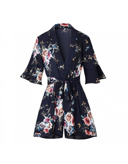 Styl boho Playsuit kwiatowy Print seksowne rampersy krótkie ogrodniczki Top Macacao Feminino kobiety ubrania w stylu casual, let