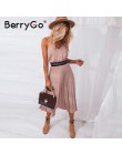 BerryGo seksowny spaghetti pasek letnia sukienka damska linia gorąca różowa kobieca sukienka plisowana midi Casual biurowa, dams