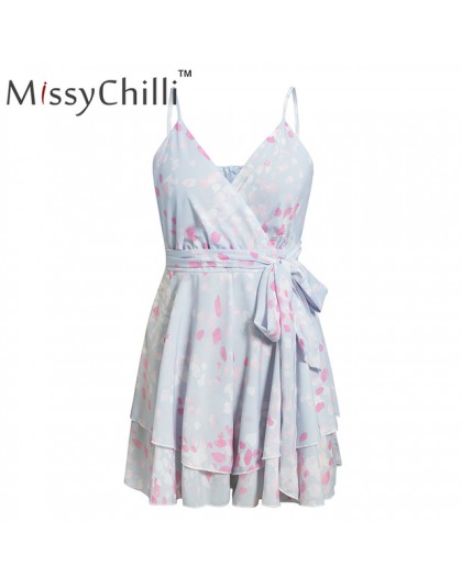 MissyChilli Sexy v neck backless lato playsuit kobiety szyfonowa plaża krótki kombinezon elegancki różowy wzburzyć party kombine