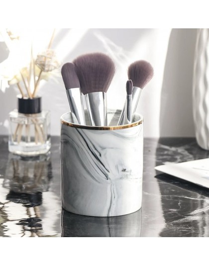 Nowoczesne porcelanowe organizery na kosmetyki pędzle na toaletkę do łazienki modne oryginalne
