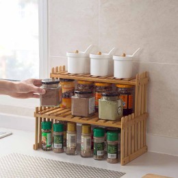 2 warstwy Bamboo Storage Rack przyprawa kuchenna Jar Bottle stojak na przyprawy dekoracja organizator półka na blat stojaki