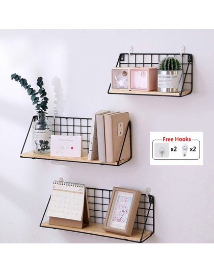 Drewniany żelazny na półkę na ścianę stojak do montowania na ścianę organizacja do kuchni sypialnia Home Decor pokój dziecięcy D