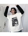 NiceMix koszulka Harajuku kobiety fałszywe 2 sztuk druku japoński Fujiang Horror komiks koszula z długim rękawem kobiety Vetemen