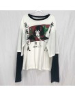 NiceMix koszulka Harajuku kobiety fałszywe 2 sztuk druku japoński Fujiang Horror komiks koszula z długim rękawem kobiety Vetemen