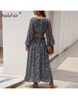 Nadafair Vintage długa sukienka w kwiaty letnia linia wysokiej talii latarnia rękaw wiosna długa elegancka Retro sukienka Boho k