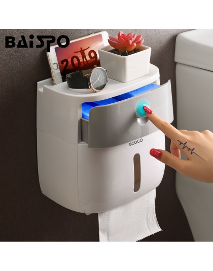 BAISPO dwuwarstwowy uchwyt na papier toaletowy wodoszczelne pudełko do przechowywania naścienny dozownik w rolce wc przenośne uc