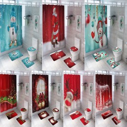 Wesołych świąt łazienka zestaw Snowman święty mikołaj z łosiem wodoodporny prysznic kurtyna toaleta pokrywa Mat antypoślizgowy d
