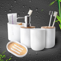 Elegancki zestaw toaletowy do łazienki ceramiczny z wykończeniem bambusowym wielorazowy modny funkcjonalny