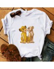 Hakuna matata król lew kreskówka zabawna koszulka z krótkim rękawem kobiety dwa małe lwy drukowane vogue O szyi koszulkę femme