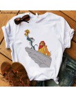 Hakuna matata król lew kreskówka zabawna koszulka z krótkim rękawem kobiety dwa małe lwy drukowane vogue O szyi koszulkę femme