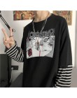 NiceMix koszulka Harajuku kobiety fałszywe 2 sztuk druku japoński Fujiang Horror komiks koszula z długim rękawem kobiety Vetemen