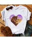 Hakuna matata król lew kreskówka zabawna koszulka z krótkim rękawem kobiety dwa małe lwy drukowane vogue O szyi koszulkę femme