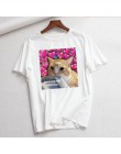 Korea Ulzzang kot uwielbia zwierząt z nadrukiem z psem słodkie lato z krótkim rękawem topy tees casual luźne duże rozmiary zabaw