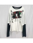 NiceMix koszulka Harajuku kobiety fałszywe 2 sztuk druku japoński Fujiang Horror komiks koszula z długim rękawem kobiety Vetemen