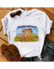 Hakuna matata król lew kreskówka zabawna koszulka z krótkim rękawem kobiety dwa małe lwy drukowane vogue O szyi koszulkę femme