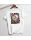 Korea Ulzzang kot uwielbia zwierząt z nadrukiem z psem słodkie lato z krótkim rękawem topy tees casual luźne duże rozmiary zabaw