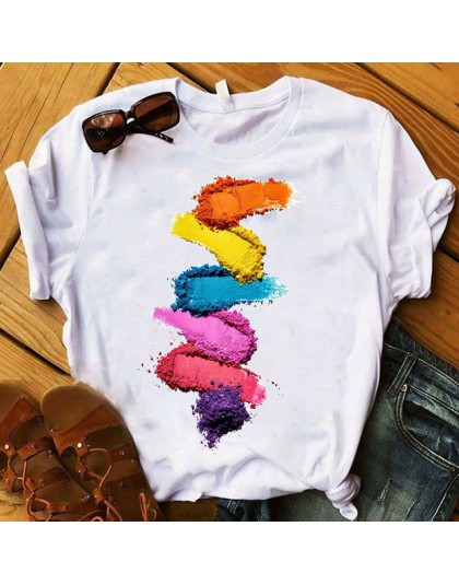 Kobiety T kobiet graficzne 3D paznokcie u rąk farby kolor moda słodkie nadruki topowy tshirt trójnik żeński koszula damska odzie